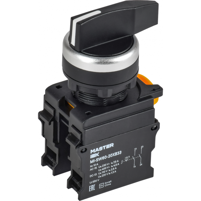 Переключатель длинная ручка на 3 положения возвратный IEK MASTER 2NO MI-SW60-20XB33-4-25-3-K02