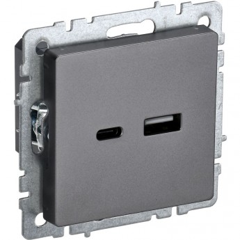 Розетка IEK BRITE USB A+C 18Вт РЮ11-1-БрС сталь Розетка IEK BRITE USB A+C 18Вт РЮ11-1-БрС сталь