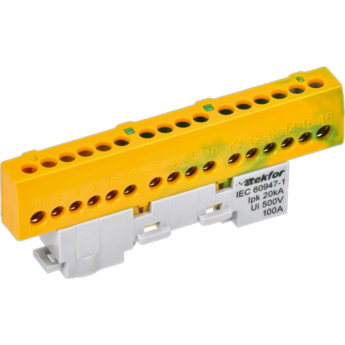 Шина PE "земля" IEK TEKFOR TF-NN10-16-KL-K52 изолированная на универсальном держателе6х9-16-ЖЗ